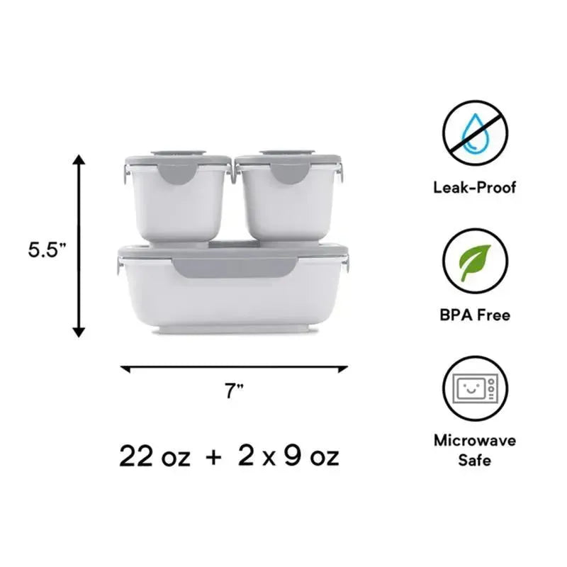 Omie Box OmieGo Containers Bundle in stone color, featuring one 22 oz container and two 9 oz containers. BPA free, leak-proof, microwave safe.