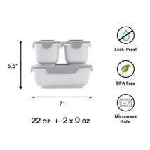Omie Box OmieGo Containers Bundle in stone color, featuring one 22 oz container and two 9 oz containers. BPA free, leak-proof, microwave safe.