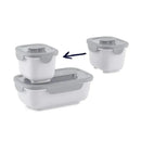 OmieGo containers bundle in stone color, featuring two stackable food storage containers with gray lids.