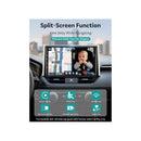 OTTOCAST Cabin Care Car Adapter displayed on a car screen, showing a split-screen view with a baby monitor and navigation map.