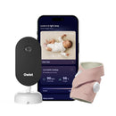 Owlet Dream Duo™ 3 Baby Monitor in Dusty Rose, featuring a camera, smartphone display with baby monitoring stats, and a smart sock.
