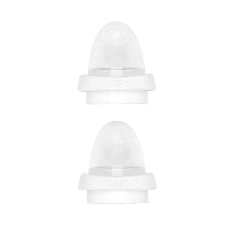 Silicone feeder replacements in a 2-pack, featuring clear tops and sturdy white bases.