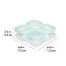 Oxo - Tot Baby Blocks Food Storage Container set with four 4 oz containers featuring mint green lids and measuring dimensions.