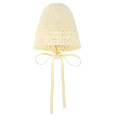 Paz Rodriguez baby girl knit newborn bonnet Bico in chalk pink with lace trim