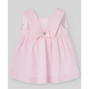 Candy pink dress with wide straps and a bow detail at the waist, part of the Paz Rodriguez Baby Set.