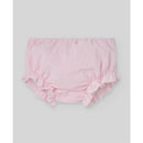 Candy-striped bloomer in chalk pink with ruffled edges, part of the Paz Rodriguez Baby Set Dress.