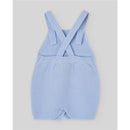 Light blue knitted dungaree for newborns with crossed straps, featuring a textured fabric and soft design.