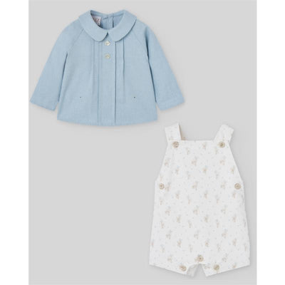 Woven newborn blouse in Dutch Blue and white overall featuring a koala print, ideal for infants.