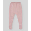 Powder pink knit leggings for newborns, featuring a decorative pattern at the cuffs and a comfortable elastic waistband.