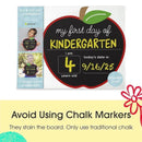 Chalkboard for first and last day of school by Pearhead, featuring an apple design with space for age and date.