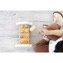 Montessori Hammer Bench Toy with colorful pegs; a child holds a wooden hammer to play, enhancing motor skills.