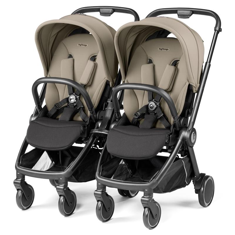 Duo adapter for Peg-Perego City Loop Stroller featuring two side-by-side seats with adjustable canopies.