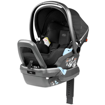 Infant car seat by Peg Perego, model Primo Viaggio 4-35 Lounge, in True Black with a safety harness and adjustable handle.