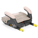 Backless booster car seat Peg Viaggio Shuttle, Mon Amour, featuring a padded seat with light-colored armrests and yellow connectors.