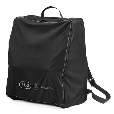 Black travel bag designed for the Peg Volo Compact Stroller, featuring a zipper and shoulder straps.