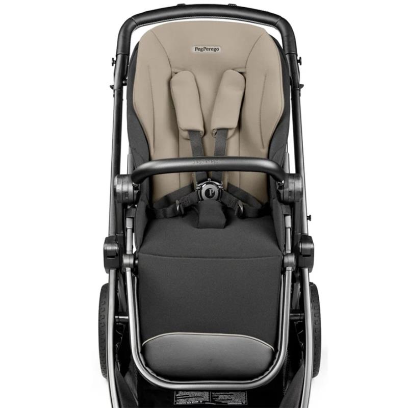 Peg YPSI Single-to-Double Stroller in Vanilla Blend, featuring a padded seat, harness, and a modern design.