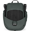 Single-to-double stroller in sage green, folded with a fabric cover and mesh panel for ventilation.