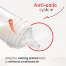 Pigeon 4Pk PP Wide Neck Baby Bottle detail showing the anti-colic system and advanced venting to minimize swallowed air.