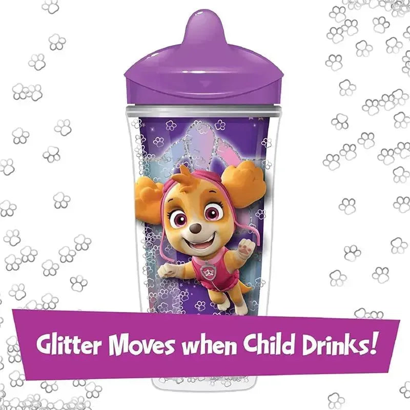 Playtex Baby Sipsters Stage 3 sippy cup featuring a glitter design and PAW Patrol character, 9 oz, spill-proof, leak-proof.
