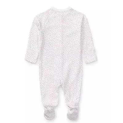 Floral cotton coverall for babies by Polo Ralph Lauren, featuring a white background with colorful floral prints.