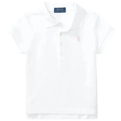 Short-sleeve white polo shirt by Polo Ralph Lauren for babies, featuring a small embroidered logo on the chest.