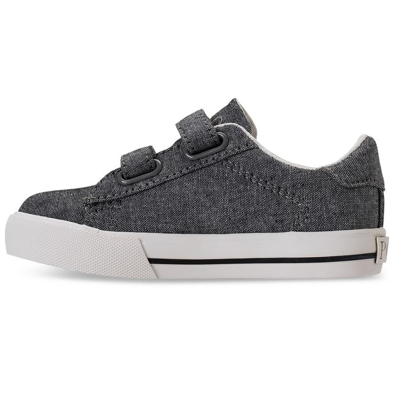 Grey Polo Ralph Lauren Easton II EZ sneakers feature a textured upper, double strap closures, and a white rubber sole.