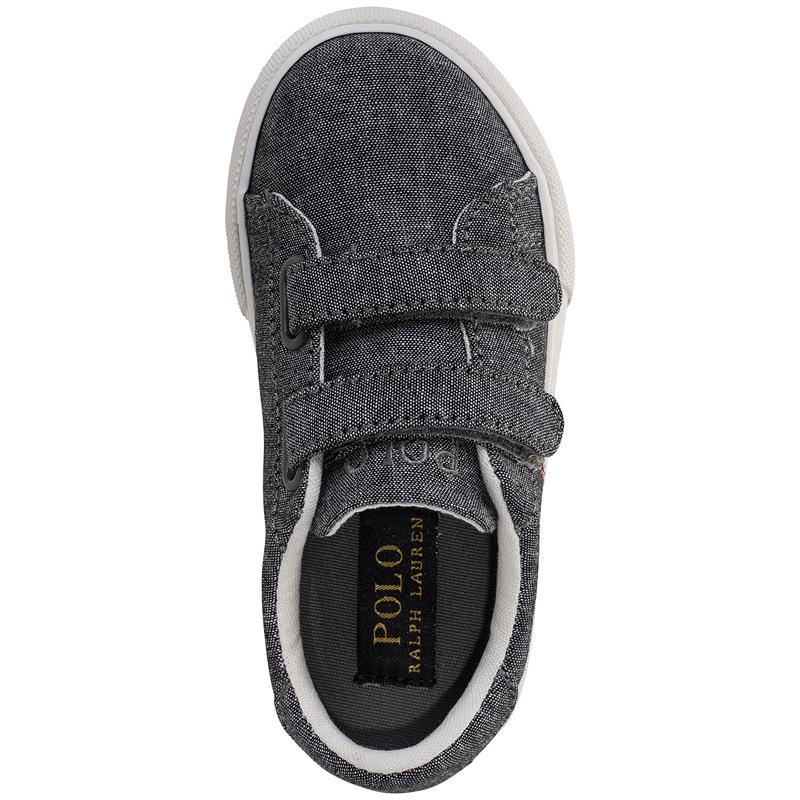Grey Polo Ralph Lauren Easton II EZ sneaker featuring Velcro straps and a fabric upper.