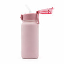 Kids insulated straw water bottle in pink, featuring a flip-top lid and a built-in straw for easy drinking.