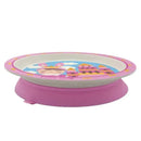 Bamboo fiber kids suction plate featuring a pink rim, cartoon princess design, and a non-slip base.