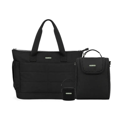 Black Primo Passi Bundle includes a large tote diaper bag, a bottle bag, and a small pacifier bag.