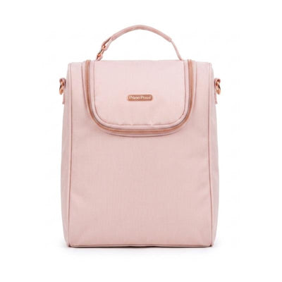 Primo Passi Insulated Bottle Bag in pink, featuring a zippered top and a hand handle for easy carrying.