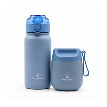 Insulated bottle and food jar by Primo Passi in Dusty Blue, featuring a secure lid and handle for easy carrying.