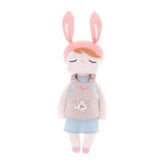 Plush doll named Metoo Angela, featuring bunny ears and a tea-themed apron, designed for children.