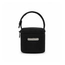 Black Primo Passi pacifier bag with a handle and zip closure, designed for safe storage of pacifiers.