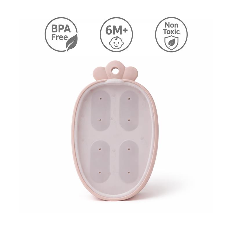 Silicone carrot-shaped freezer tray in dusty blue, BPA-free and non-toxic, suitable for kids 6 months and older.