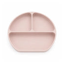 Rose pink suction plate with three compartments, designed for toddler feeding and mealtime use.