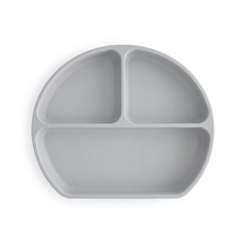 Suction plate with three compartments, designed for toddlers, in a soft senior grey color.