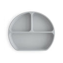 Suction plate with three compartments, designed for toddlers, in a soft senior grey color.