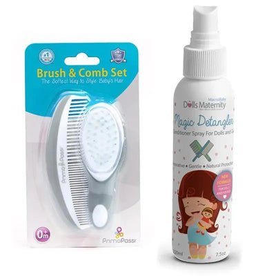 Primo Passi Super Soft Baby Comb And Brush Set (Pink) + Magic Detangler Conditioner  Image 1