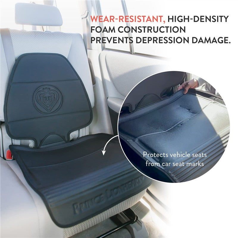 Black Prince Lionheart 2-Stage Seat Saver showing wear-resistant foam construction, installed in a car seat, protecting upholstery.