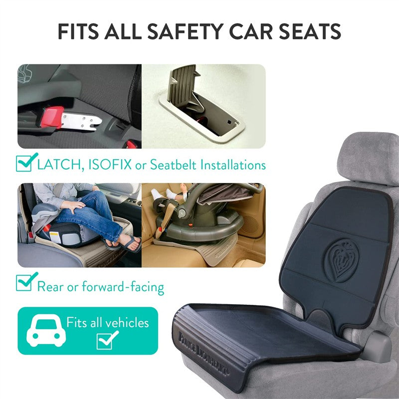 Black Prince Lionheart 2-Stage Seat Saver designed for all safety car seats, featuring LATCH, ISOFIX compatibility, and easy installation.