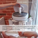 White Prince Lionheart EVO Wipes Warmer with a hand removing a warm wipe, designed for comforting diaper changes.