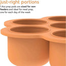 Silicone baby food freezer tray with lid, featuring six 1.4 oz pods, ideal for meal prep and portioning.