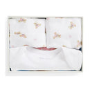 Ralph Lauren Baby 3-pack long-sleeve bodysuit, hat, and bib with novelty bear graphic, presented in a gift box.