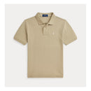 Beige polo shirt for boys by Ralph Lauren, featuring a collar, short sleeves, and the trademark logo on the chest.