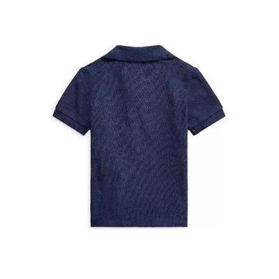 Boys Big Pony Polo Shirt by Ralph Lauren in French Navy, showcasing a solid navy color with short sleeves and a collar.