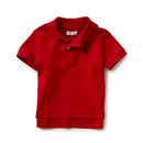 Red interlock polo shirt for boys by Ralph Lauren, featuring a classic collar and a small logo on the chest.