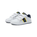 Ralph Lauren Baby Heritage Court III EZ Bear shoes in white with navy accents and Velcro straps, featuring a bear embroidery.