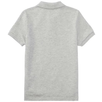 Short-sleeve basic mesh polo for infants in grey heather, displaying the back view with a classic collar design.