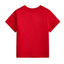 Red short-sleeve crew neck T-shirt for babies, featuring a smooth jersey knit fabric, plain back.